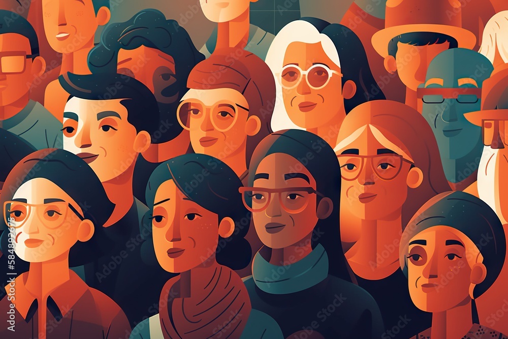 Aufkleber a crowd of people with glasses and a red background with a black and white image bank animation dive