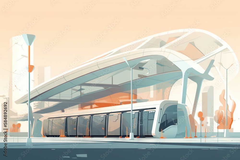 Poster a modern train station with a modern design and a modern architecture bus station animation public t