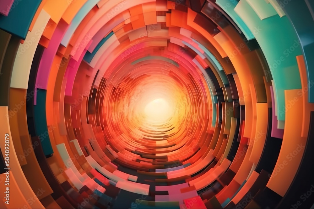 Poster a colorful abstract photo of a light in the middle of a tunnel deep sea trench video art motion grap
