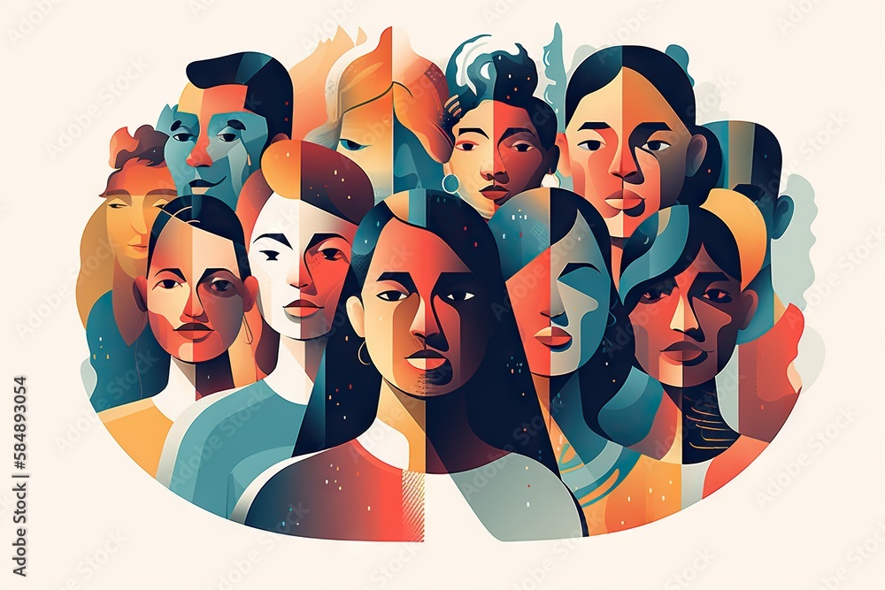 Poster a group of people with different facial expressions in a circle shape factory graphic design diversi