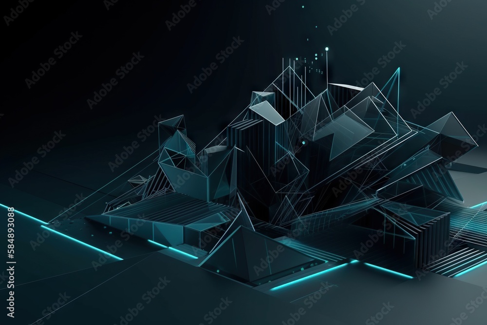 Poster a futuristic building with a lot of lights on it's sides iceberg animation motion graphics generativ