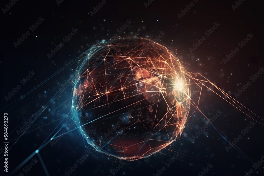 Poster a sphere with lines and dots in the middle of it and a dark background deep sea trench panoramic pho