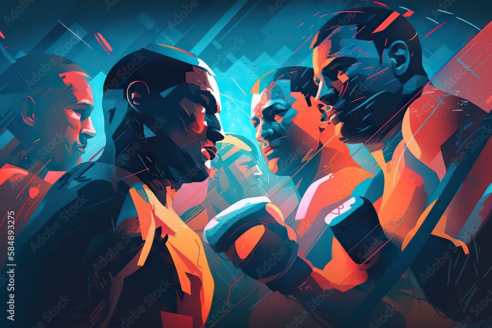 Poster a group of men standing next to each other in front of a blue background boxing gym typography motio