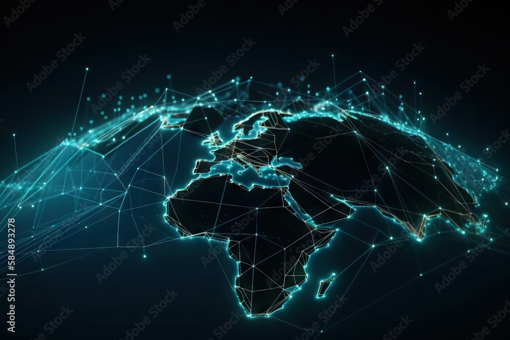 Poster a world map with a lot of connected lines and dots on it deep sea trench video art supply chain opti