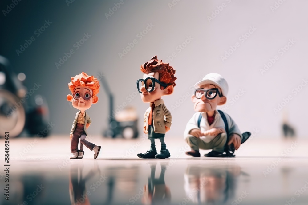 Poster A Group Of Figurines Of People With Glasses And A Man Workshop Animation Animation Filmmaking Generative AI 