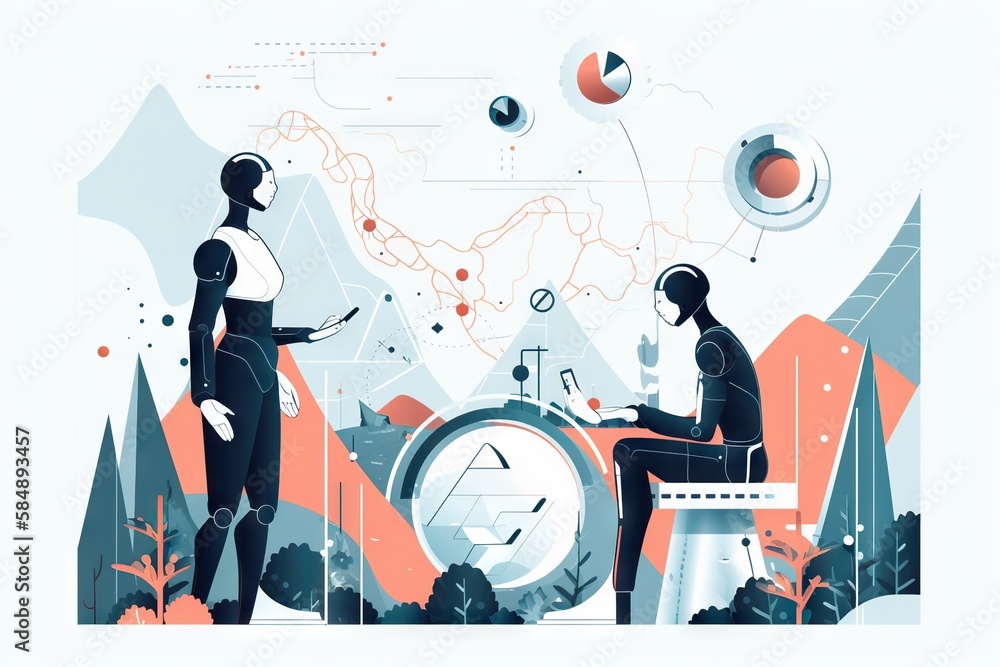 Aufkleber two people are sitting at a table with a laptop and a globe workshop graphic design hr analytics gen