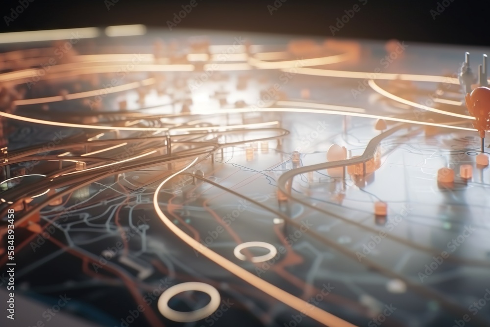 Poster a close up of a model of a city with roads and buildings airport animation motion graphics generativ