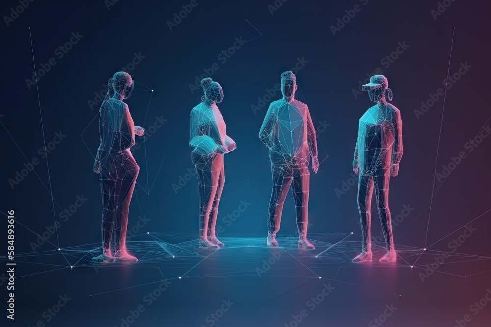 Poster a group of people standing in a line with a blue and pink background workshop animation motion graph