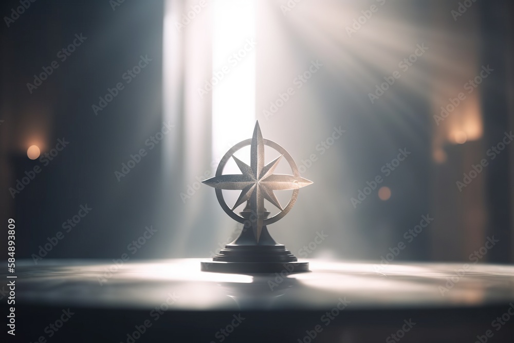 Poster a star is placed on a table in the middle of a room oasis renaissance motion graphics generative ai