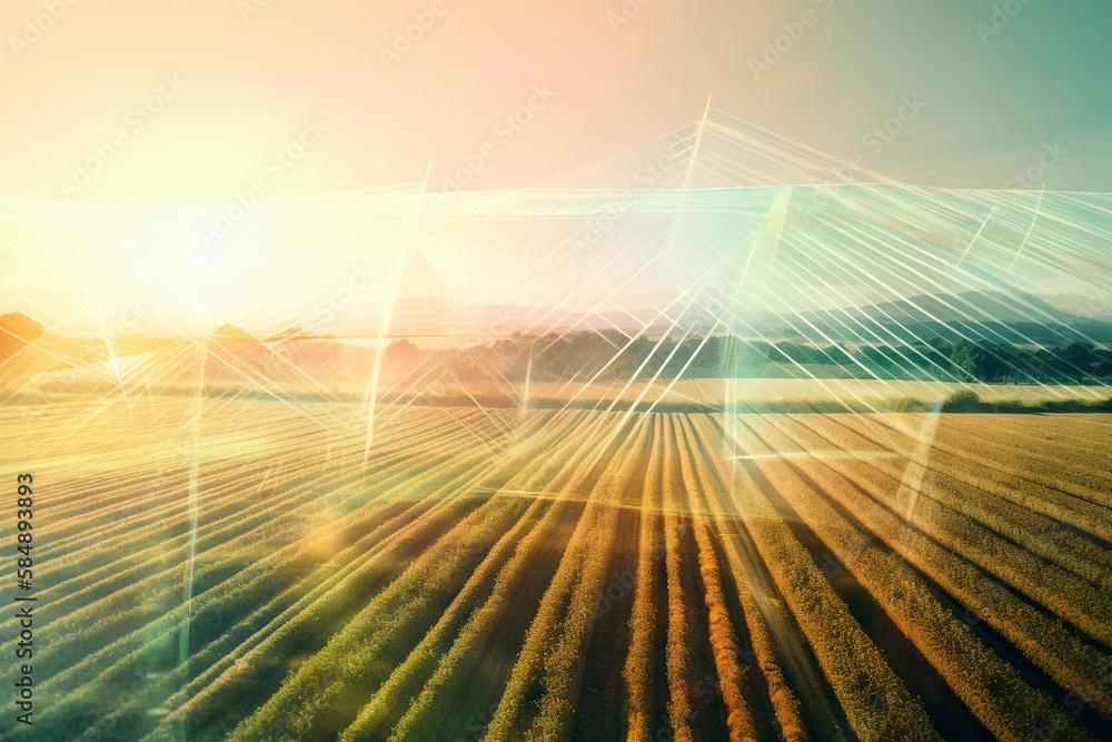 Aufkleber a field with lines of grass and a sky background with a sun solar farm environmental art supply chai