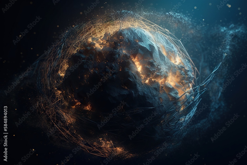 Aufkleber a computer generated image of a planet with a star in the center lunar landscape animation motion gr