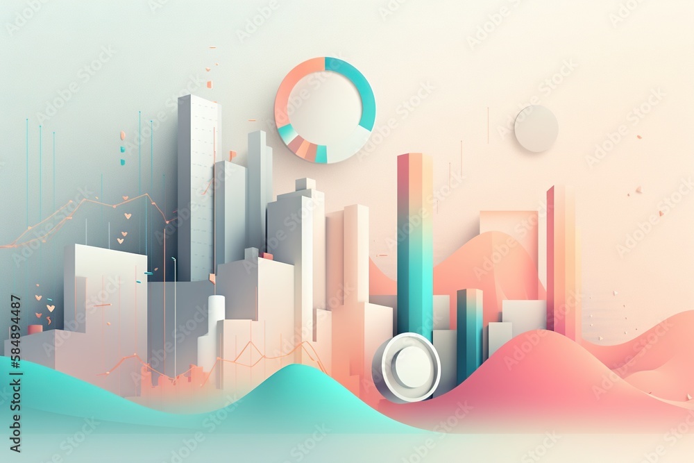 Poster a city with a lot of buildings and a clock on it modern urban skyline graphic design data analytics 