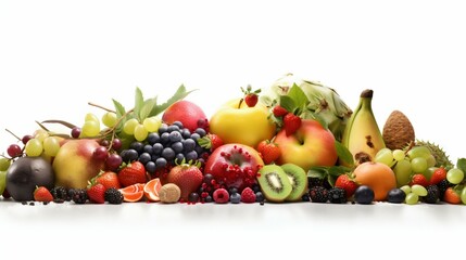 Obraz na płótnie Canvas Summer seasonal juicy fruits and vegetables isolated. Generative AI