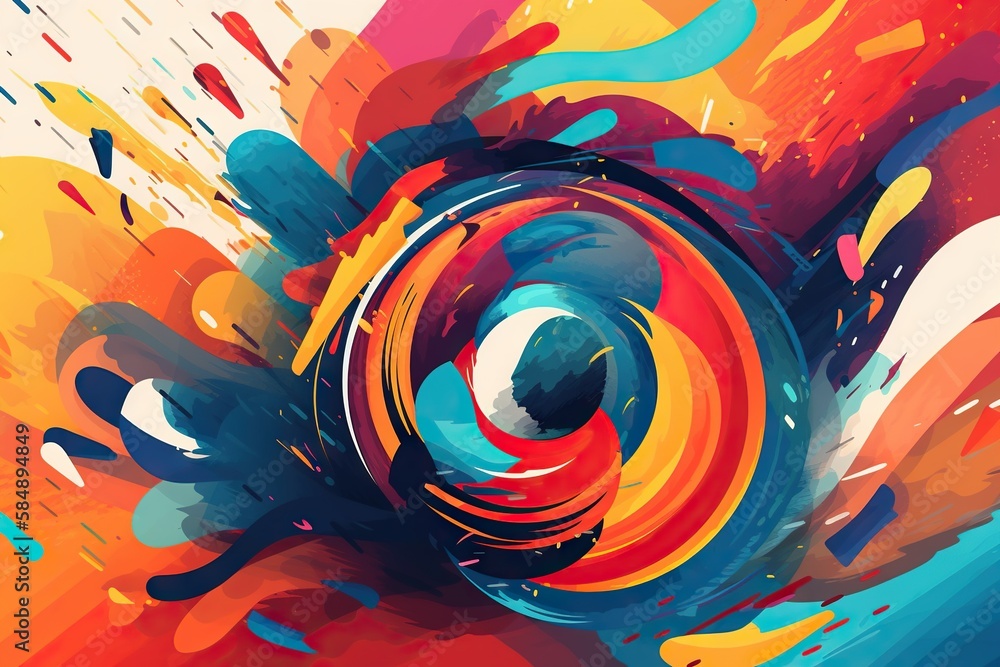 Poster a colorful abstract painting with a circular design on it's side graffiti wall color field painting 