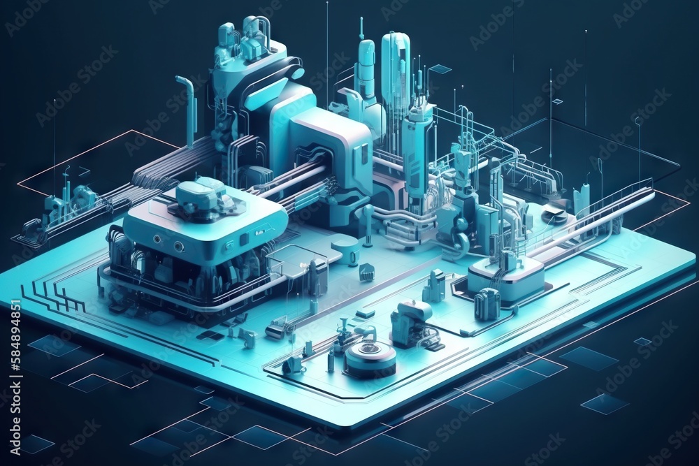 Poster a computer generated image of a factory with pipes and pipes on it factory animation manufacturing p