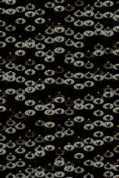 many tubes and golden spheres