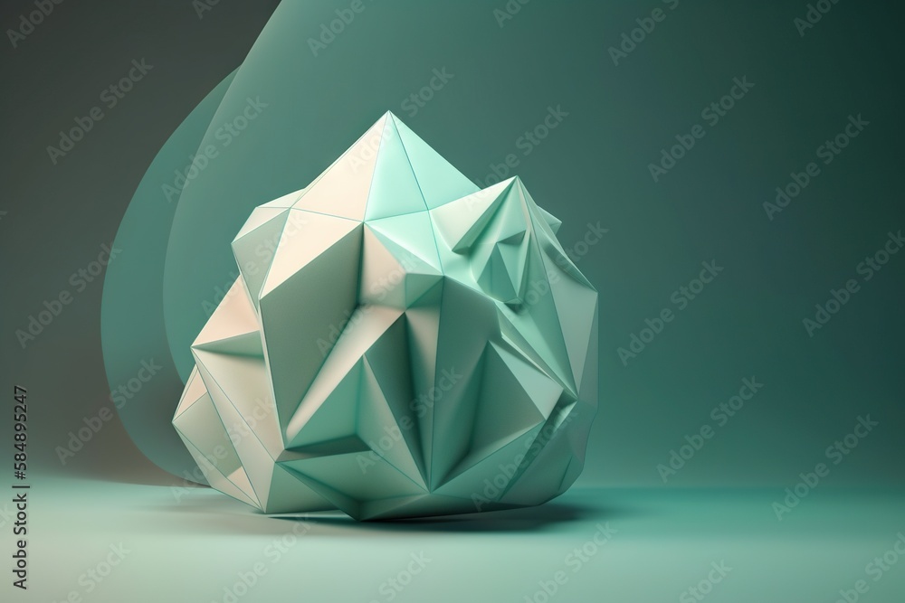 Aufkleber a low poly polygonal object on a green background with a shadow iceberg cubism motion graphics gener