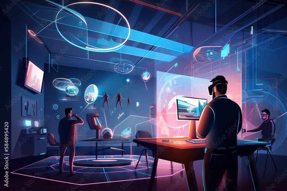 Poster A Man Sitting At A Desk In Front Of A Computer Monitor Workshop Animation Virtual Reality Generative AI 