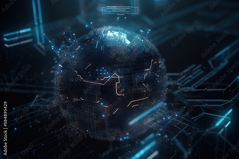 Poster a computer generated image of a sphere with lines and dots on it factory animation motion graphics g