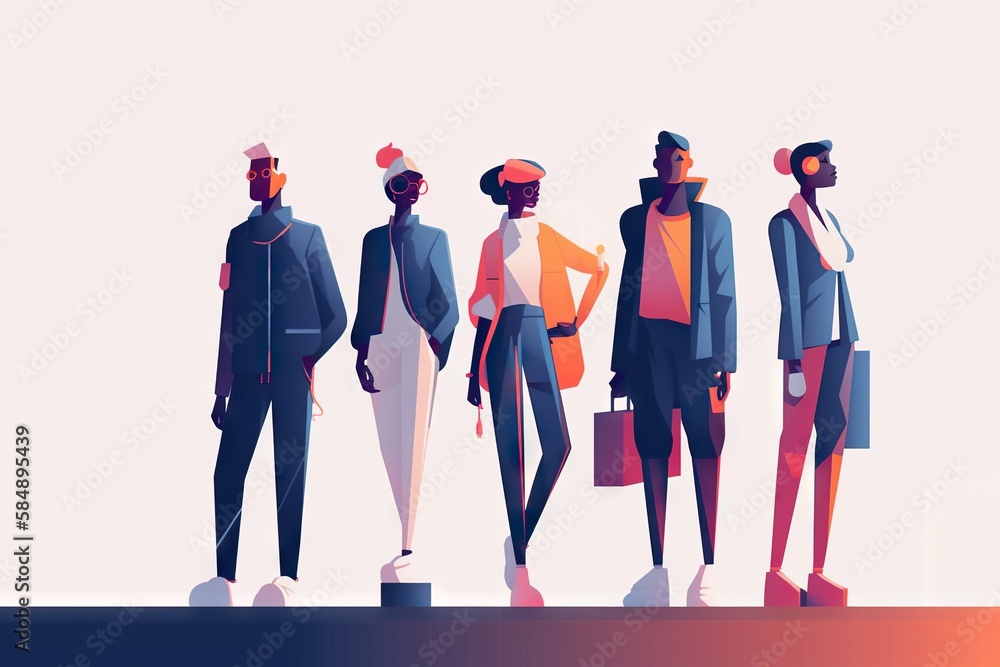 Poster A Group Of People Standing Next To Each Other In Front Of A White Background Urban Street Animation Motion Graphics Generative AI 