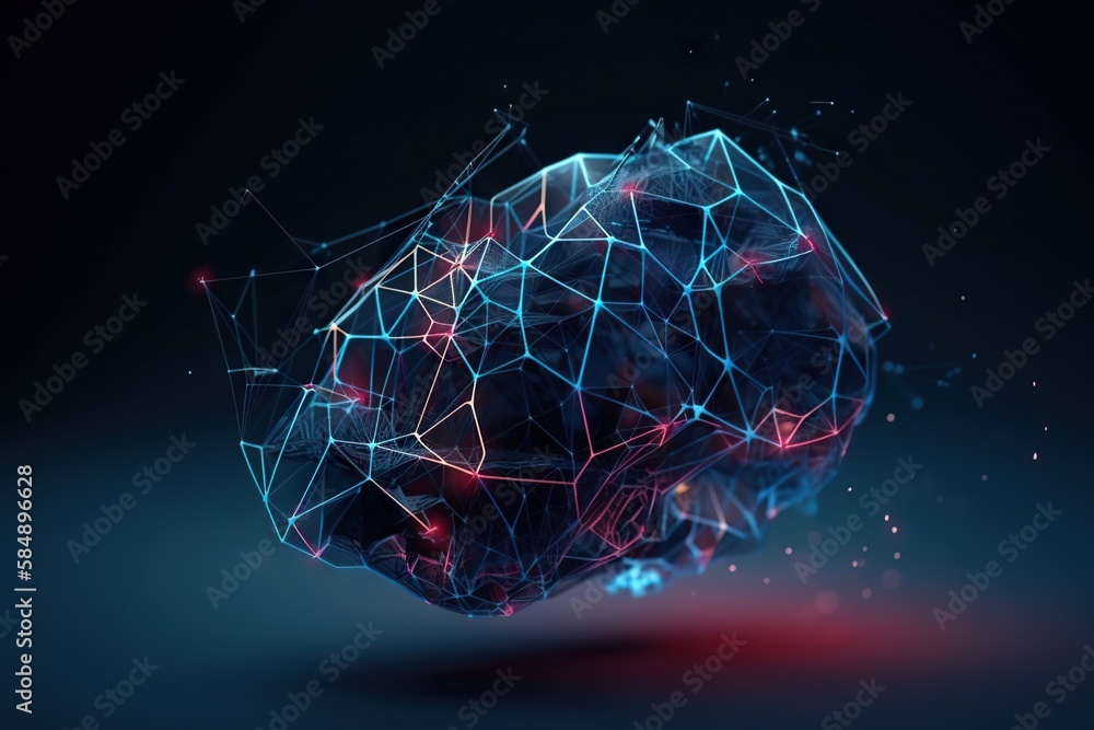 Poster a computer generated image of a brain on a dark background with a red light deep sea trench video ar