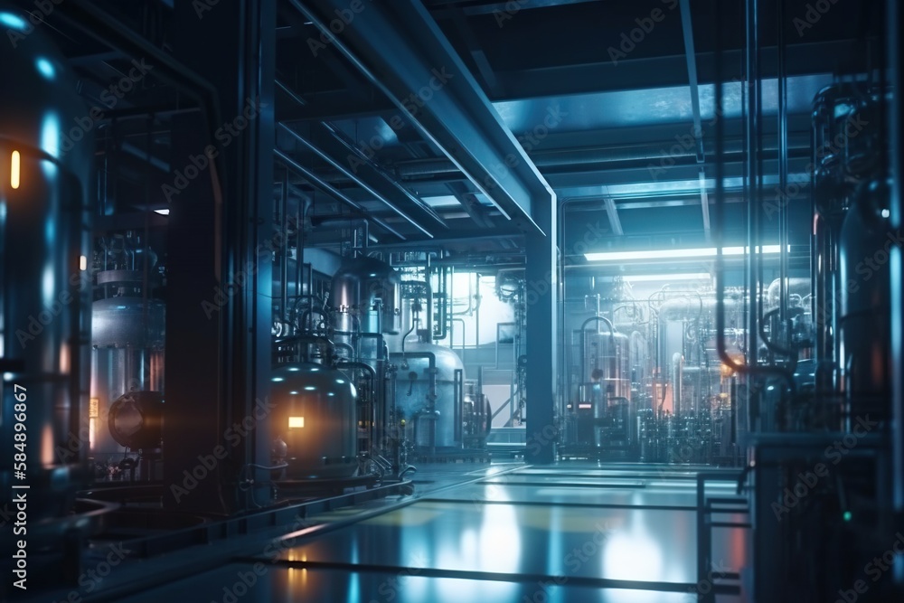 Aufkleber a large industrial building with pipes and tanks in it's center factory animation heating and coolin