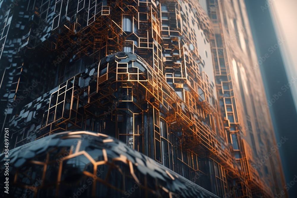 Poster a very tall building with a lot of windows on it's side factory constructivism architecture generati