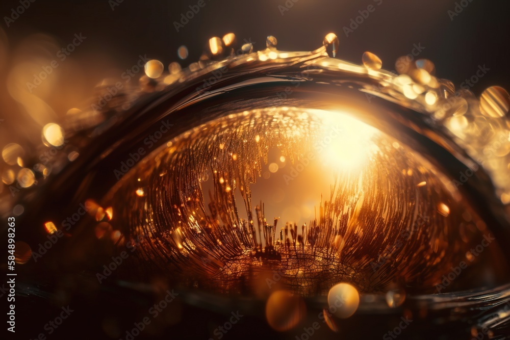 Poster a close up of a gold colored object with water droplets on it river animation motion graphics genera
