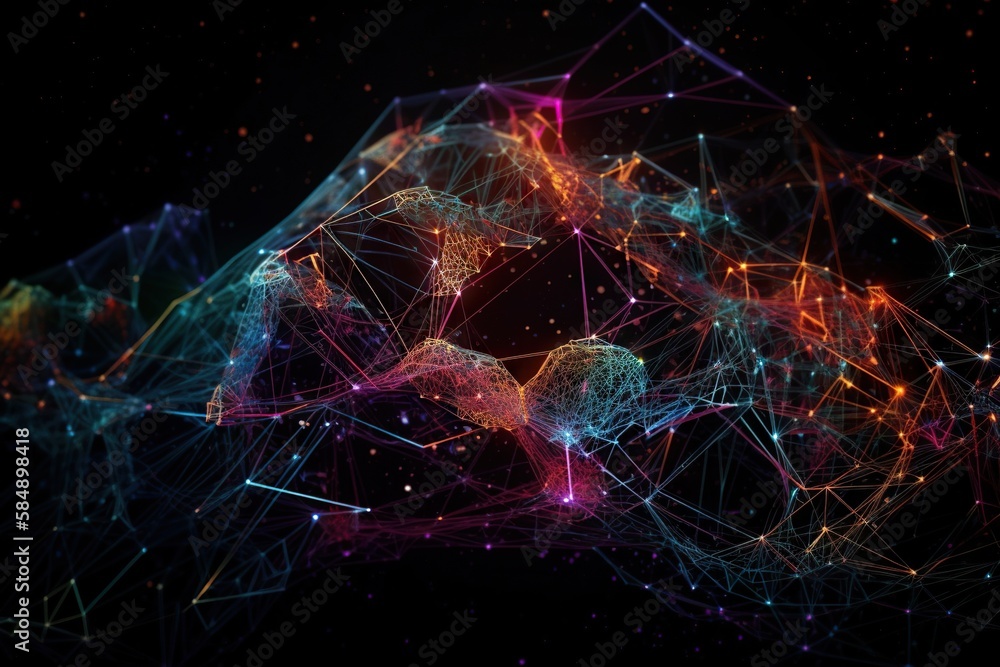 Poster a computer generated image of a mountain with many lines and dots deep sea trench video art motion g