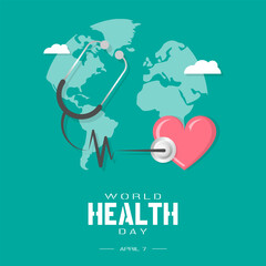 Happy World Health Day with stethoscope senses the heartbeat in the world