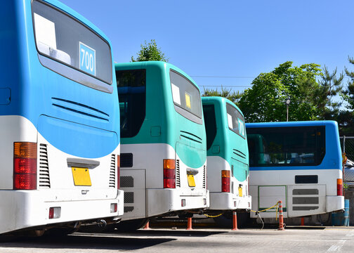 Final station of bus with blue sky 
