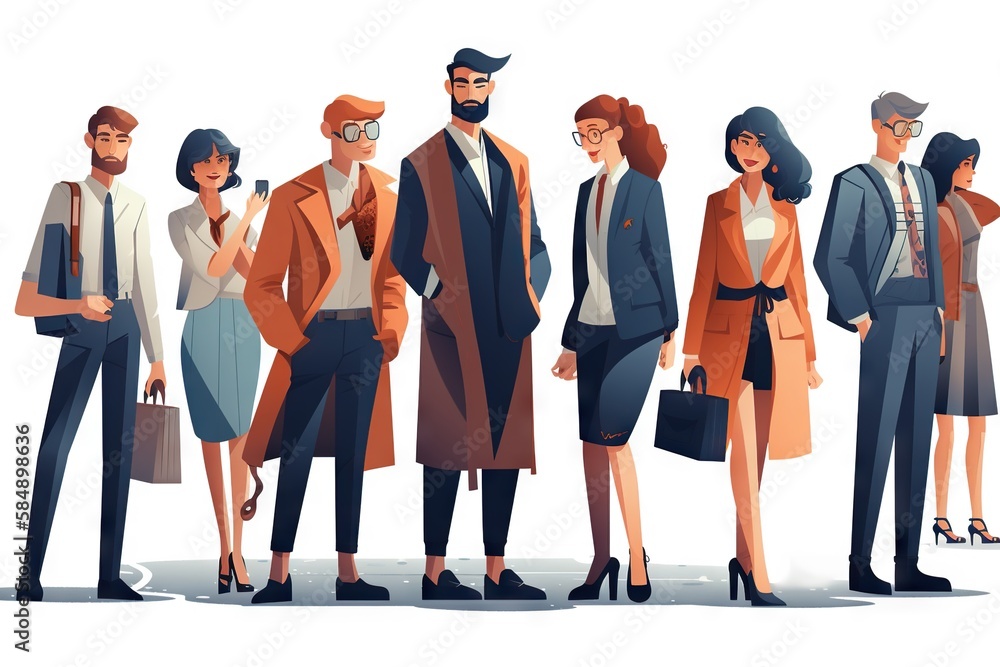 Poster a group of people standing next to each other in front of a white background law office animation di