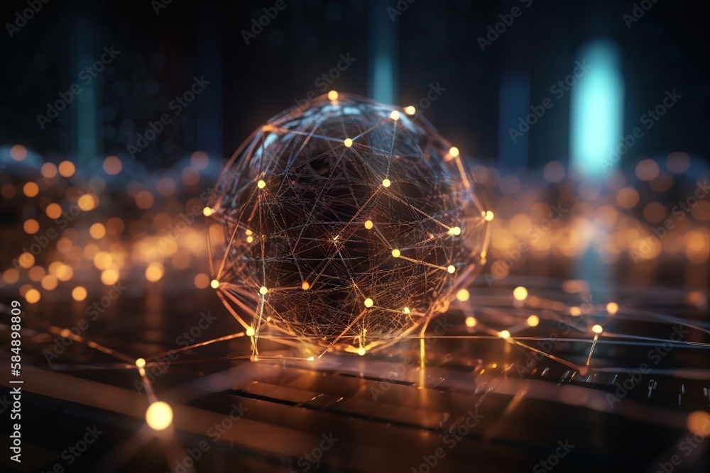 Poster A Sphere With A Network Of Lights Around It On A Table Deep Sea Trench Animation Supply Chain Optimization Generative AI 