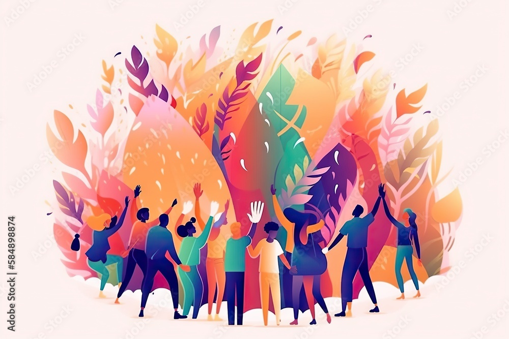 Poster a group of people standing in front of a colorful tree with leaves workshop graphic design fundraisi