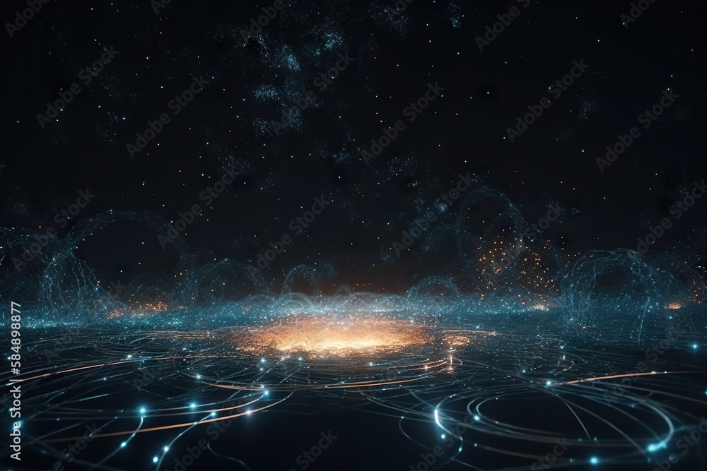 Poster a dark background with a lot of lines and dots in the middle deep sea trench animation motion graphi