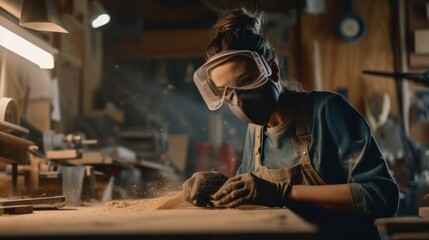 Empowerment through Carpentry: Woman Craftsman at Work, GENERATIVE AI - obrazy, fototapety, plakaty