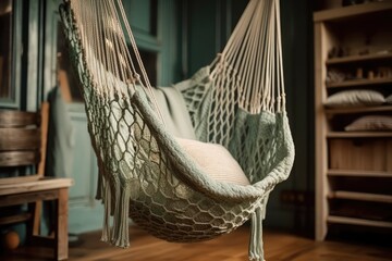 Elegant hammock chair. Residence. Generative AI