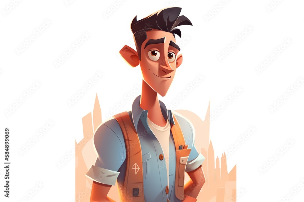Poster a cartoon character with a mustache and a backpack on his back brewery animation vector art generati
