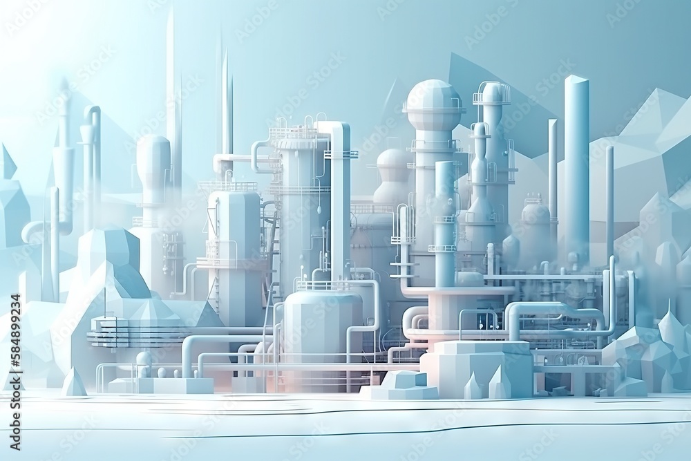 Poster a futuristic city with a lot of pipes and buildings in the background factory animation motion graph