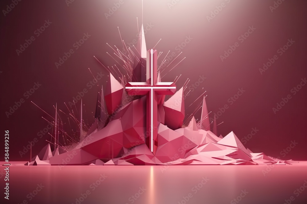 Poster a cross on top of a mountain with a light shining on it church animation motion graphics generative 