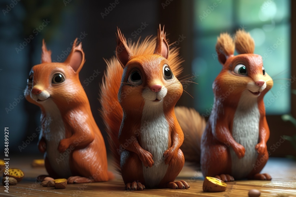Poster three little chipmuns are sitting on a table together and one is looking up orchard animation animat