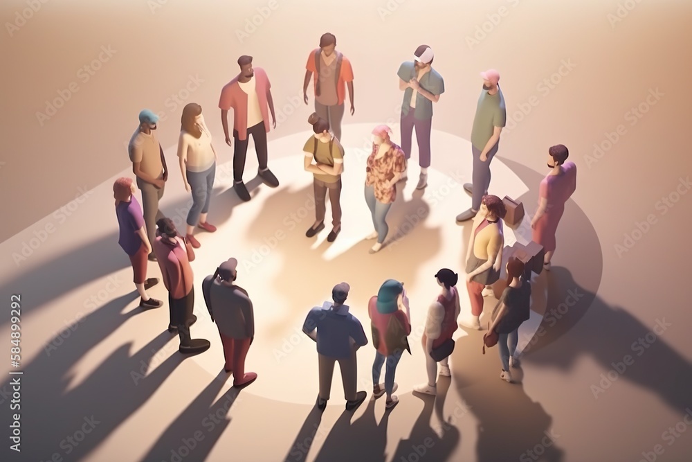 Poster a group of people standing in a circle together in a circle conference room animation diversity and 