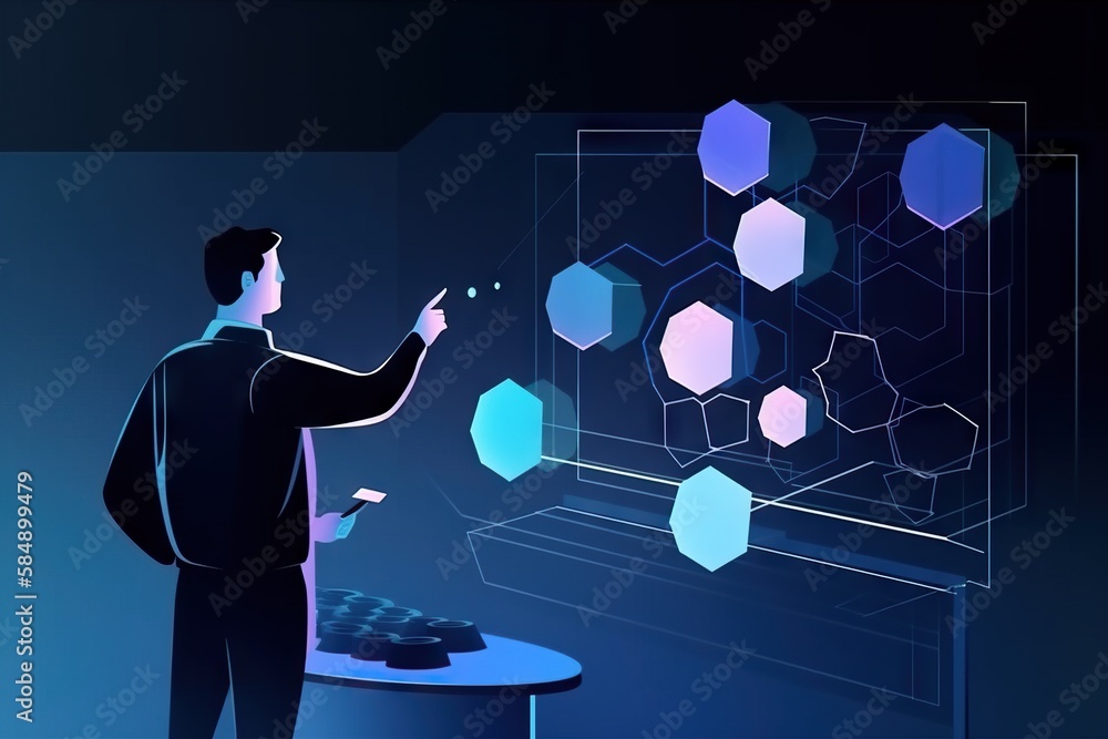 Poster a man is standing in front of a projection screen and pointing to it workshop animation motion graph