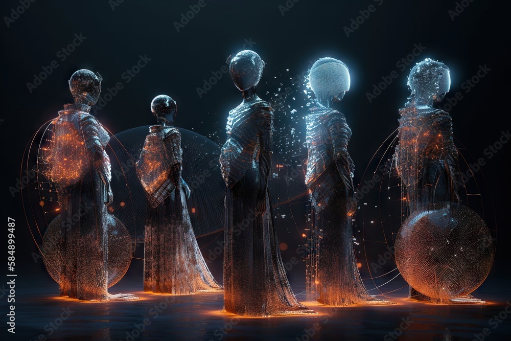 Poster a group of people standing in front of a black background with glowing lights nightclub animation mo