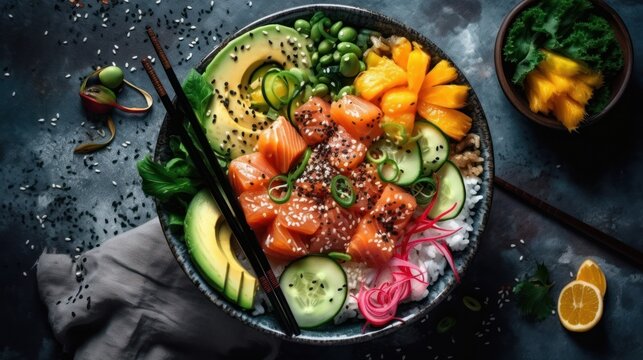 Indulge in the Flavorful World of Hawaiian Salmon Tuna Poke Bowls GENERATIVE AI
