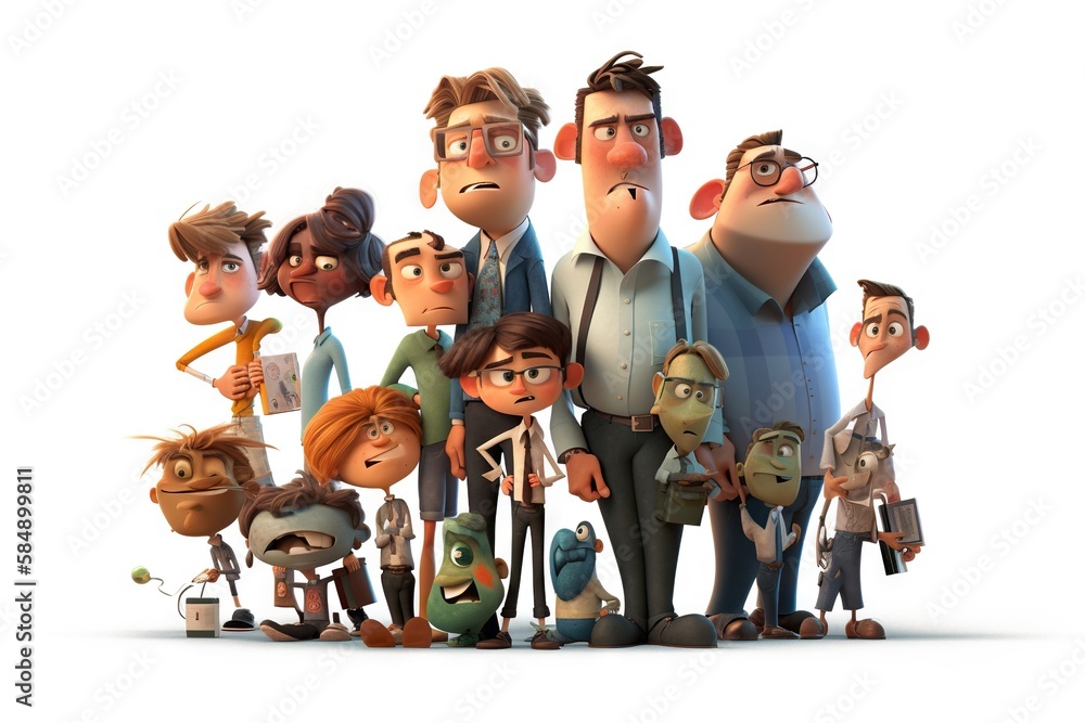 Aufkleber a group of cartoon characters standing together in a group with a white background suburban cul-de-s