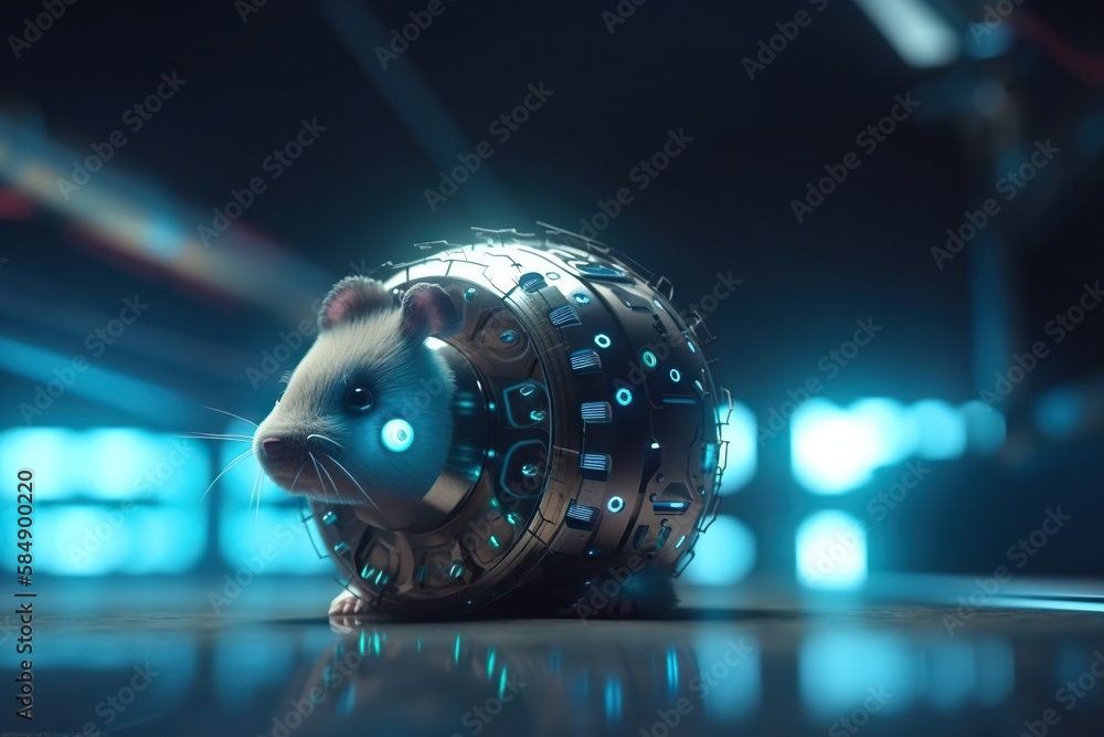 Poster a computer mouse with a futuristic design on it's face factory photorealism robotics engineering gen