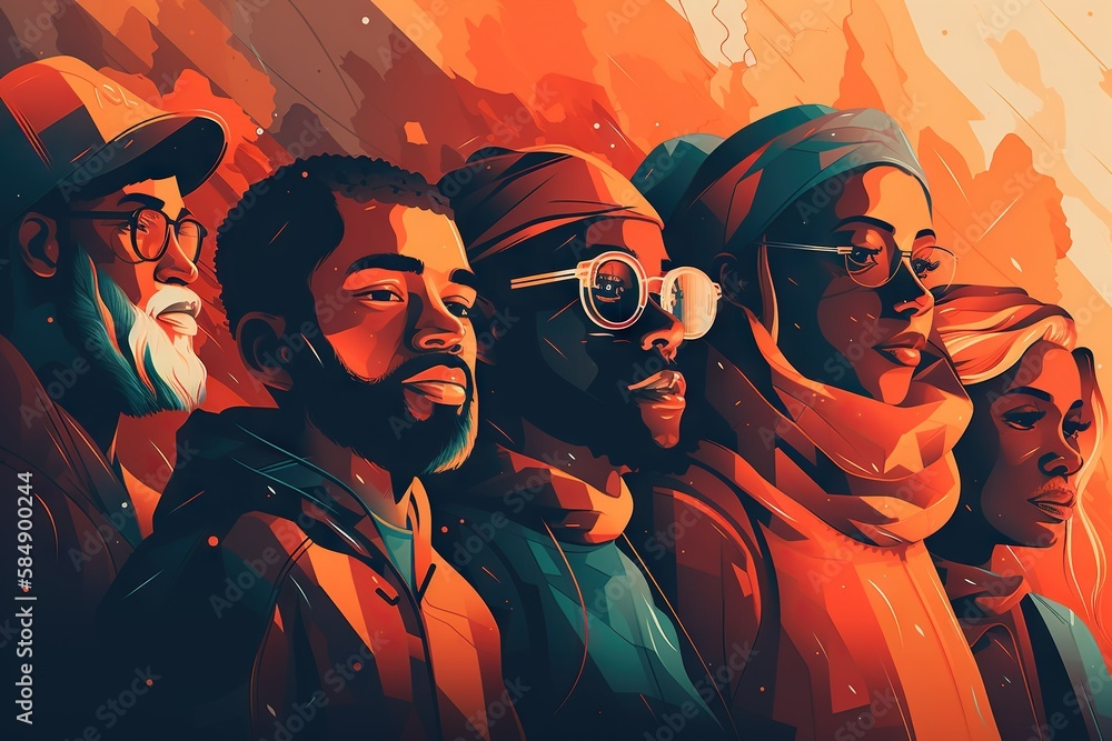 Aufkleber a group of people standing next to each other in front of a red background oasis graphic design digi
