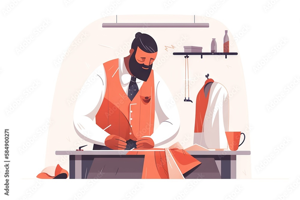 Poster a man in a vest is working on a piece of cloth workshop paper cutting branding and identity design g