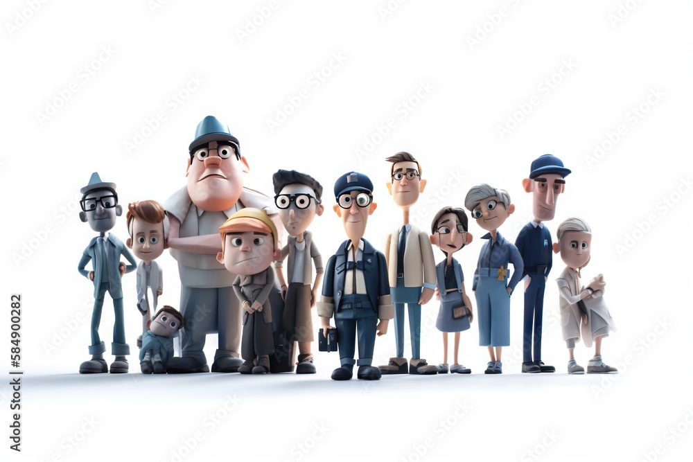 Poster A Group Of Cartoon Characters Standing Next To Each Other On A White Background Movie Theater Animation Animation Filmmaking Generative AI 